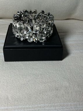 INC International Concepts Clear Crystal Stretch Bracelet - Silver Tone